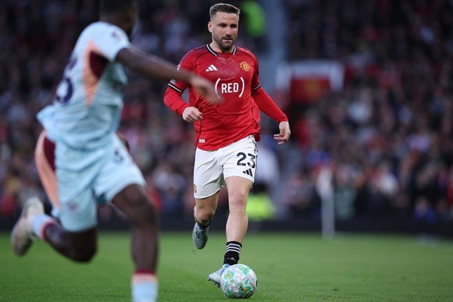 Man Utd được cho đang chưa có ý định gia hạn với Luke Shaw. Ảnh: EPA.