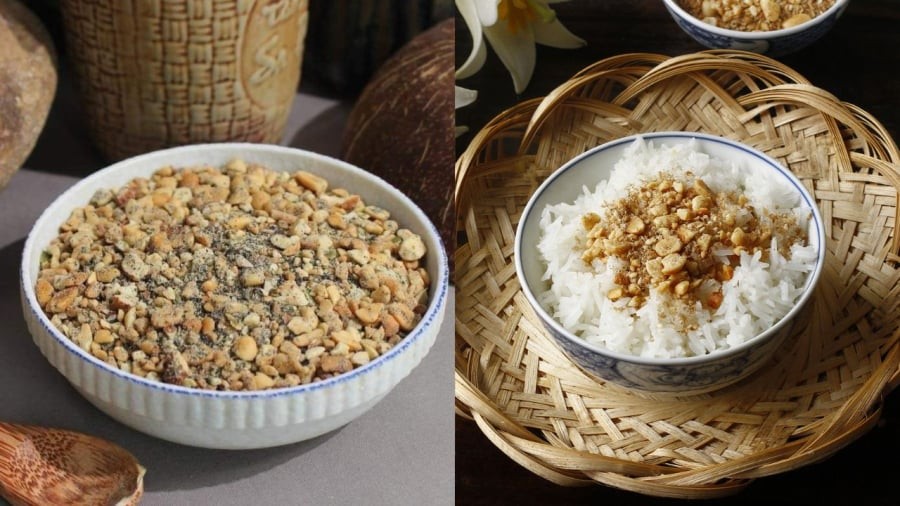 Trộn đều lạc và vừng giã với muối, gia giảm lượng muối cho vừa khẩu vị.