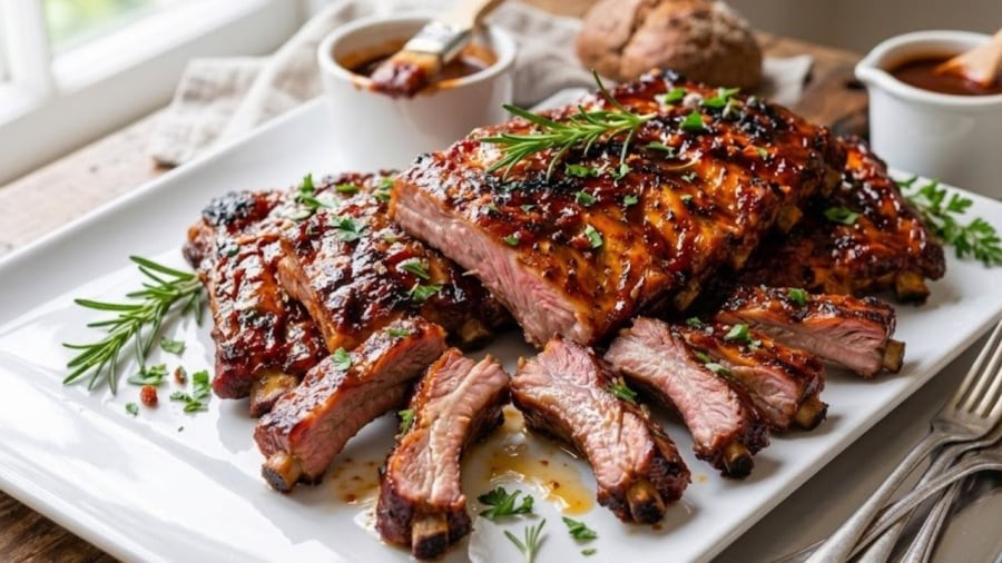 Khi nướng sườn, bạn cần chú ý đến nhiệt độ để phần thịt có thể chín đều từ trong ra ngoài.