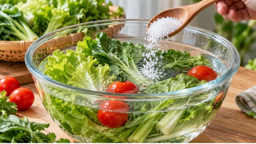 Ngâm rau nước muối không giúp giải quyết được vấn đề