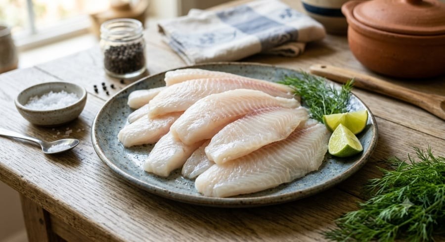 Thịt cá rô phi trắng, ít béo và giàu protein, có thể chế biến thành nhiều món ăn khác nhau.