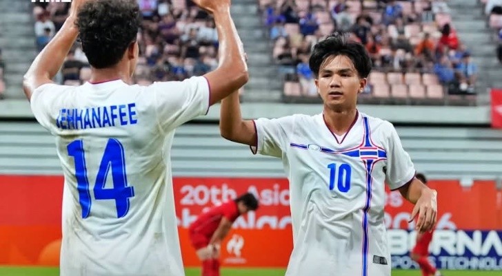 U23 Thái Lan đè bẹp U23 Hồng Kông trong lượt trận khai màn bảng A Asiad. Ảnh: Facebook FA Thailand.