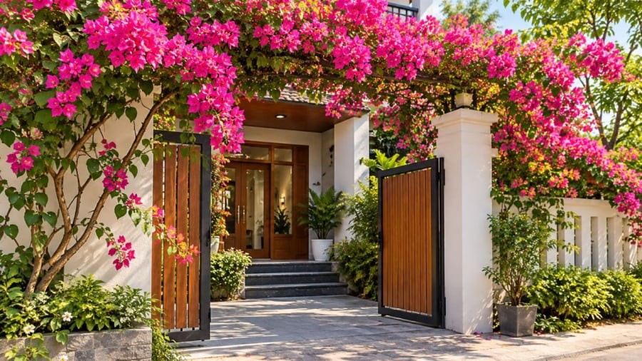 Trồng hoa giấy trước nhà được nhiều người yêu thích