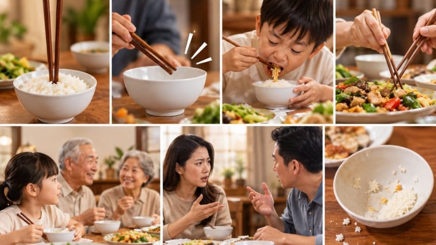 Biểu hiện trong bữa ăn được xem liên quan tới sự tu dưỡng nên người xưa rất tránh những điều này
