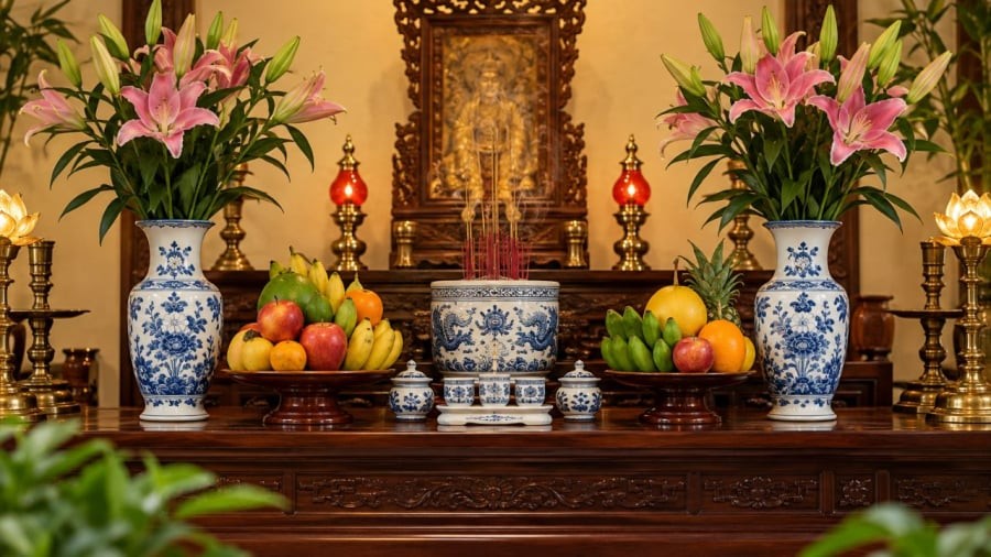 Người xưa đặt bình hoa cũng theo quy luật