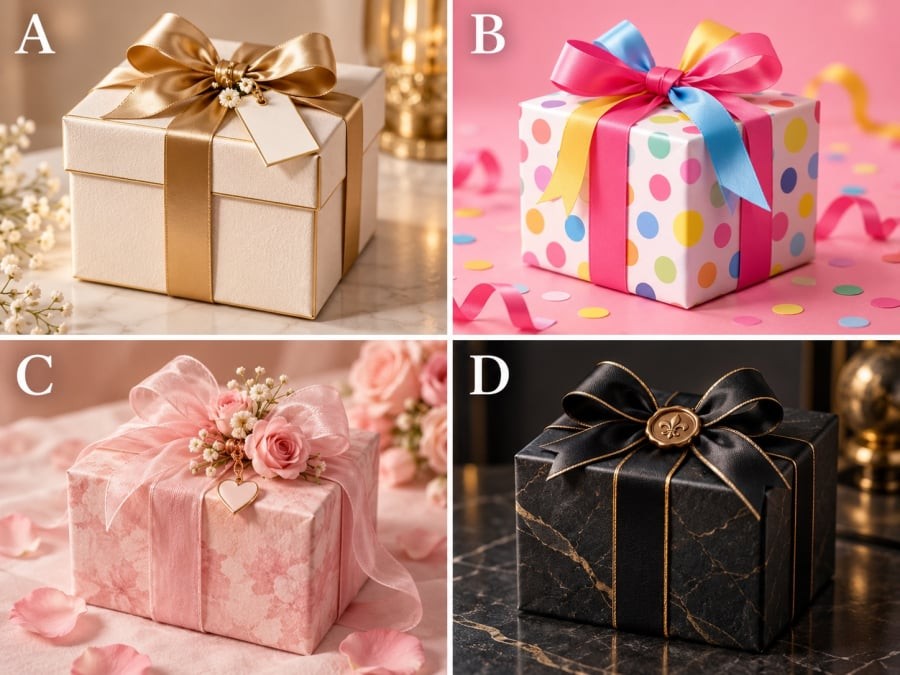Hãy chọn một trong bốn hộp quà A, B, C hoặc D rồi xem kết quả phía dưới.

