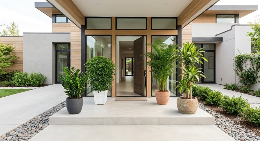 Những loại cây có dáng đẹp, xanh tốt thường được lựa chọn để tạo điểm nhấn cho khu vực trước cửa nhà.