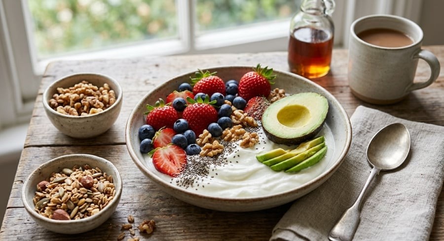 Các thực phẩm giàu chất xơ, protein và chất béo không bão hòa giúp thực đơn đa dạng, tạo cảm giác no và dễ kiểm soát khẩu phần hơn.