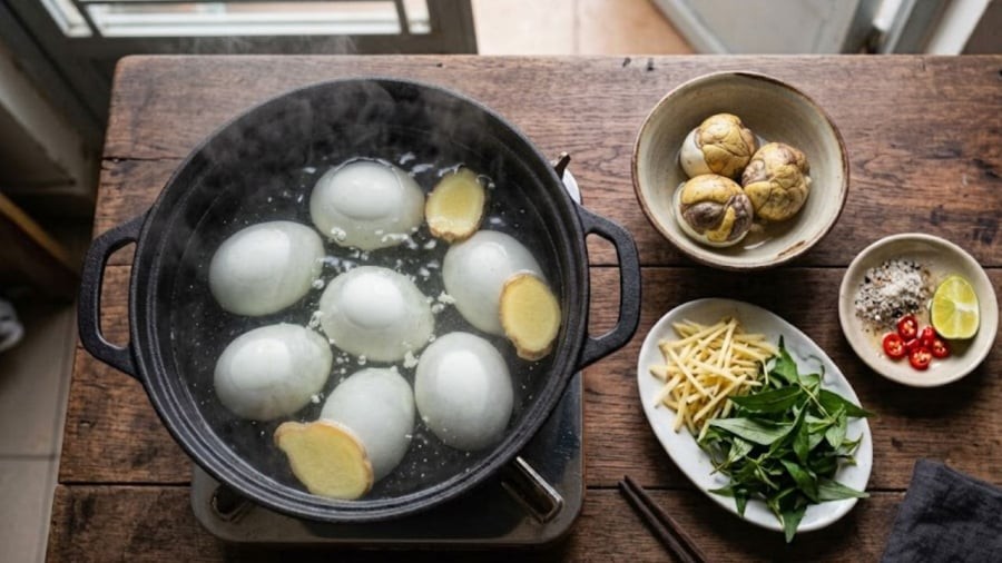 Khi luộc trứng vịt lộn, bạn nên thêm vài lát gừng để khử mùi tanh và giúp trứng thơm hơn.
