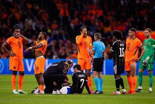 Kai Havertz (Chưa chấm điểm): Rời sân sớm do chấn thương sau pha va chạm với Quinten Timber. Ảnh: Rene Nijhuis/MB Media/Getty Images.