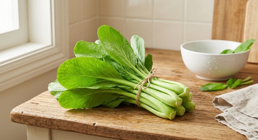 Cải ngọt là loại rau quen thuộc, dễ mua và có thể chế biến thành nhiều món trong bữa cơm gia đình.