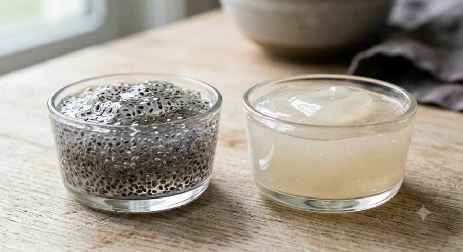 Hạt chia giàu chất xơ, khi gặp nước sẽ tạo dạng gel giúp món uống có độ sánh và có thể góp phần tăng cảm giác no.
