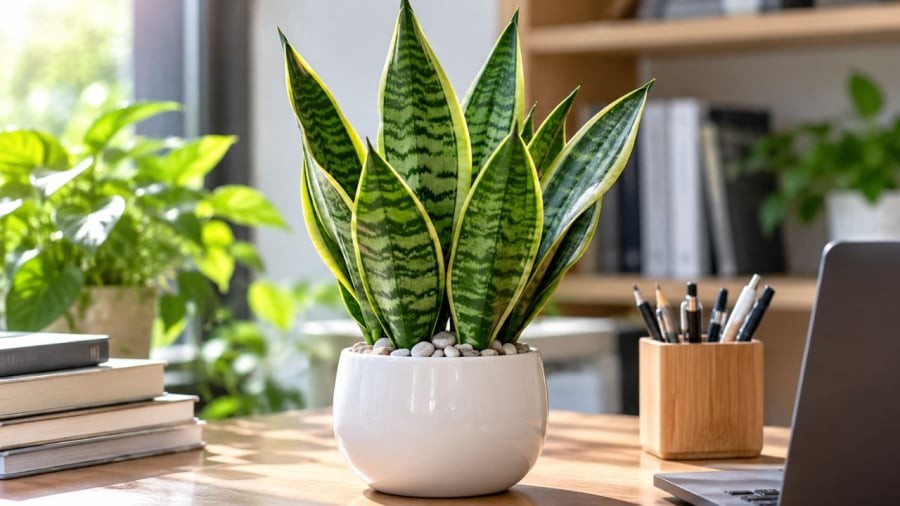 Cây lưỡi hổ để bàn làm việc rất dễ chăm sóc