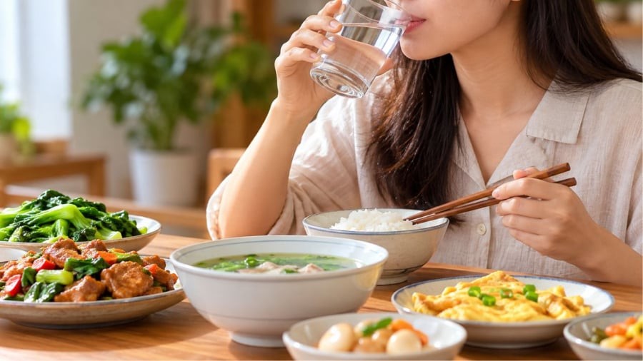 Bạn có thói quen vừa ăn vừa uống không?
