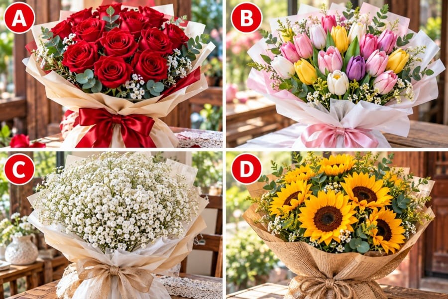 Có người lập tức bị thu hút bởi sắc đỏ nổi bật của hoa hồng, có người lại thích tulip nhẹ nhàng, người khác mê vẻ tinh khôi của baby trắng, trong khi một số người chỉ cần nhìn thấy hướng dương rực rỡ là đã cảm thấy vui vẻ.