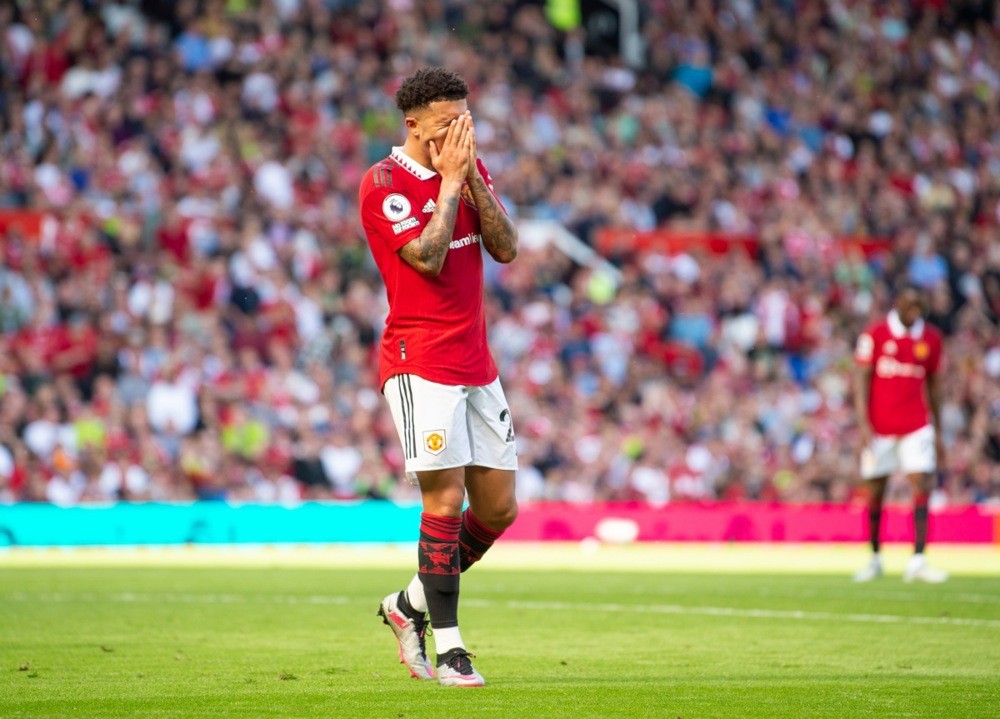 Jadon Sancho gây thất vọng trong màu áo MU. Ảnh: EPA/Peter Powell.