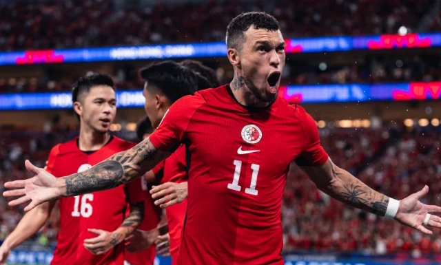  Everton Camargo ghi bàn cho Hồng Kông. Ảnh: Fanpage Liên đoàn bóng đá Hồng Kông.
