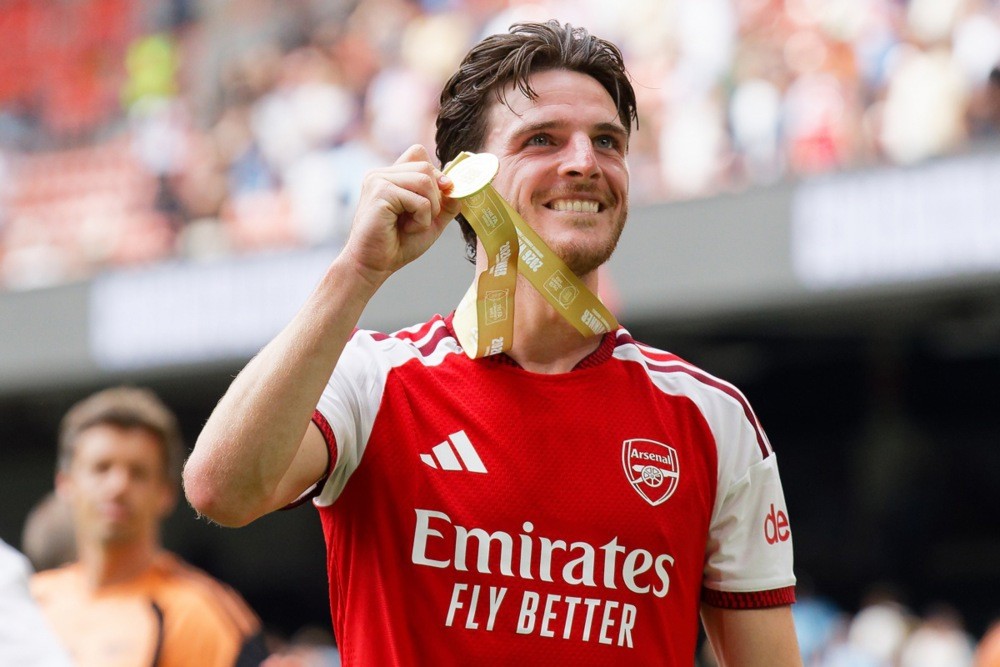 Declan Rice được cho sắp chốt hợp đồng mới với Arsenal. Ảnh: EPA/Dimitris Legakis.