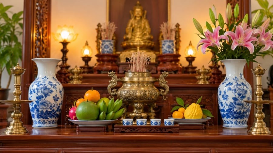 Bình hoa cúng khi không có hoa thì không nên đặt lên ban thờ