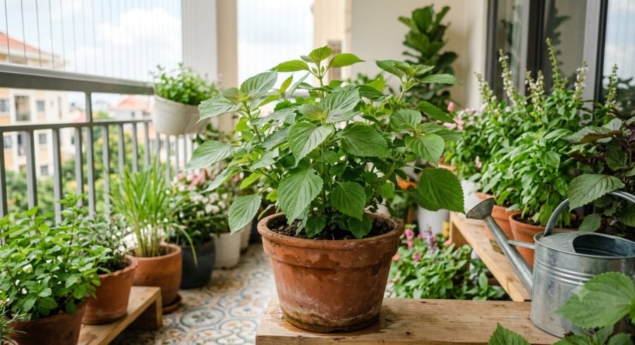 Tía tô có thể phát triển tốt trong chậu hoặc khoảng đất nhỏ nếu được cung cấp đủ ánh sáng và độ ẩm phù hợp.