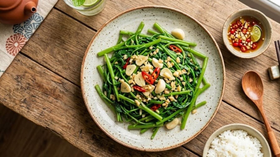 Khi xào rau muống, bạn cần nắm được một số bí quyết để rau giữ được màu xanh đẹp mắt.