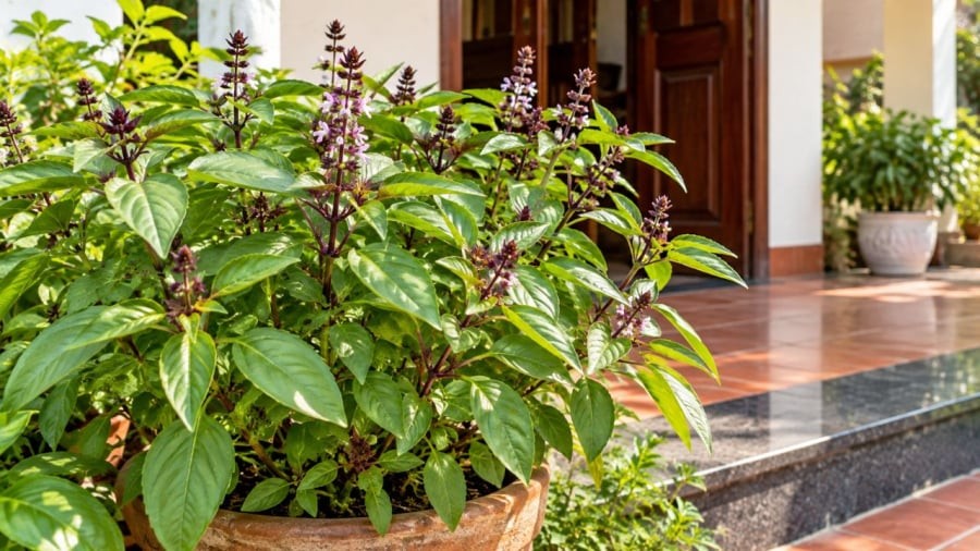 Nhiều người trồng húng quế trước nhà