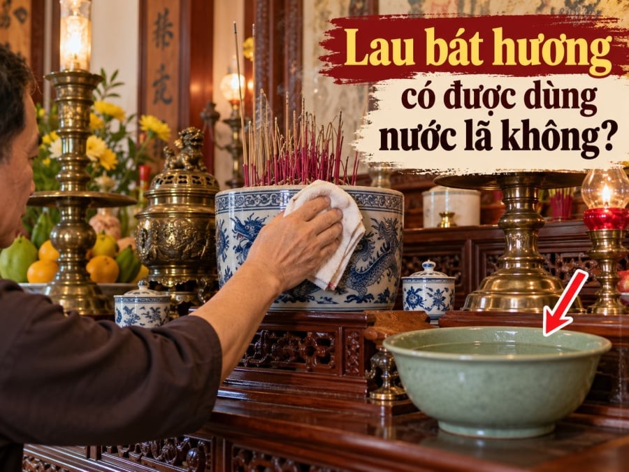 Theo quan niệm dân gian, không nên lấy nước lã trực tiếp từ vòi để lau bát hương nếu có điều kiện chuẩn bị nước sạch khác phù hợp hơn. 