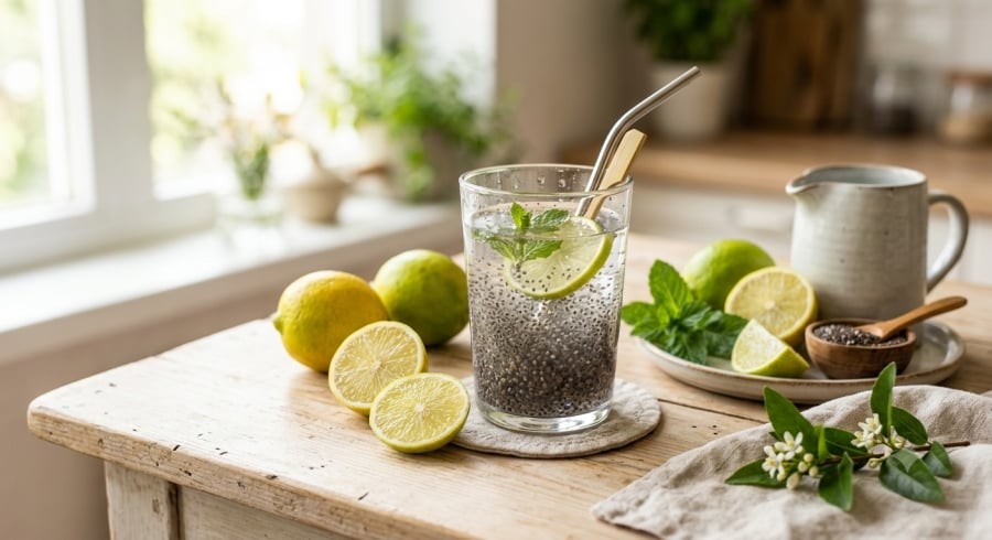 Nước hạt chia cung cấp chất xơ và có thể là một lựa chọn đồ uống phù hợp trong chế độ ăn cân bằng.
