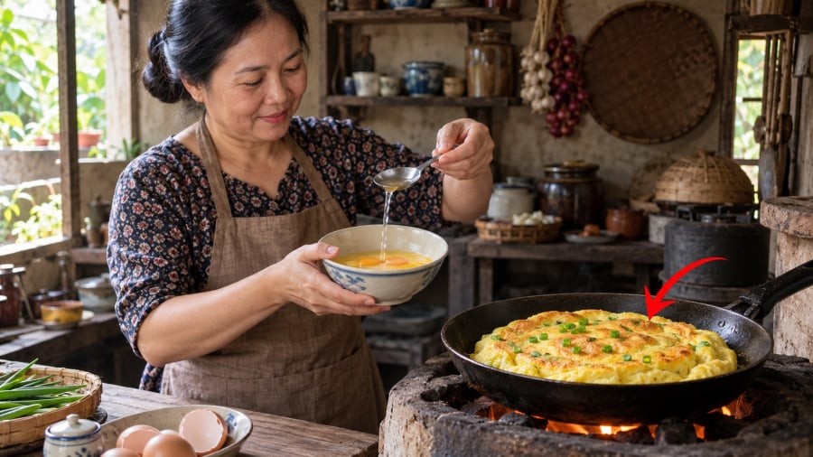 Bí quyết nằm ở một nguyên liệu rất đơn giản: một chút nước lọc cho vào khi đánh trứng. 