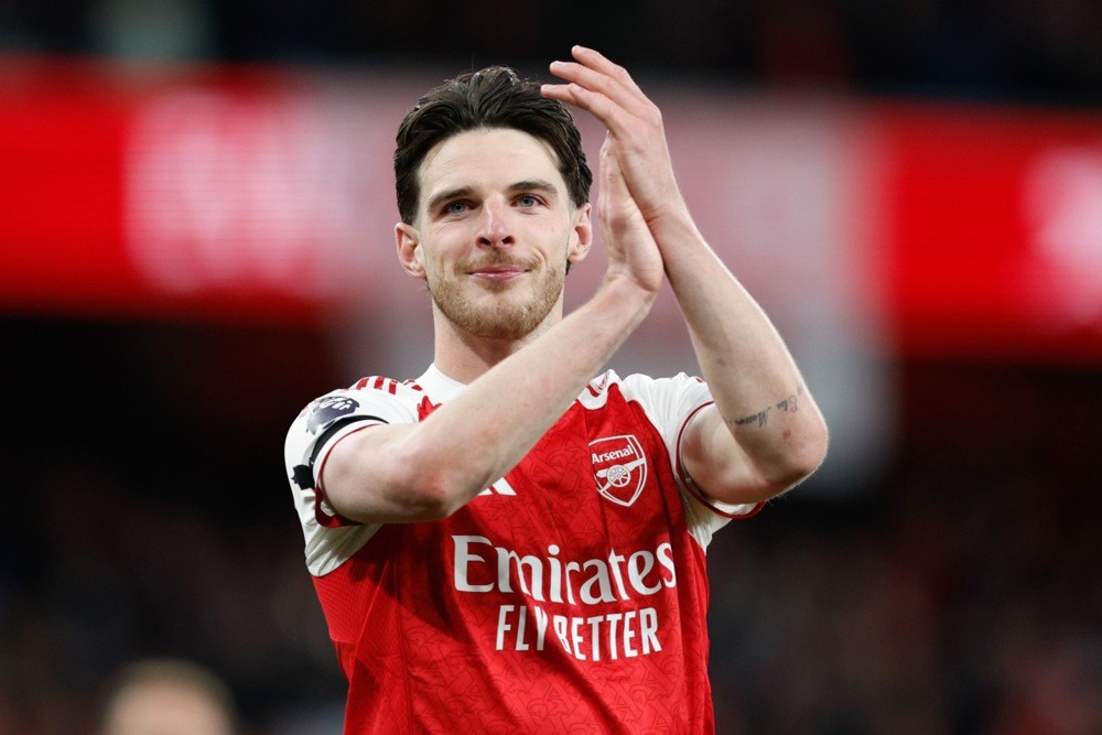 Declan Rice được cho sắp gia hạn hợp đồng với Arsenal. Ảnh: EPA/David Cliff.