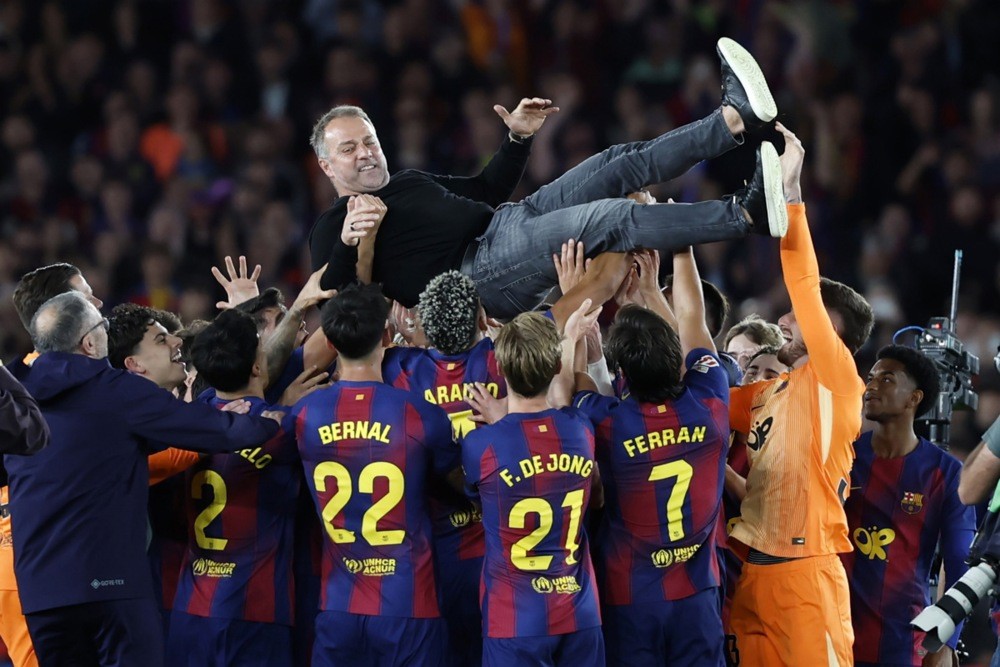 Barcelona đang hướng tới danh hiệu La Liga thứ 3 liên tiếp. Ảnh: EPA.