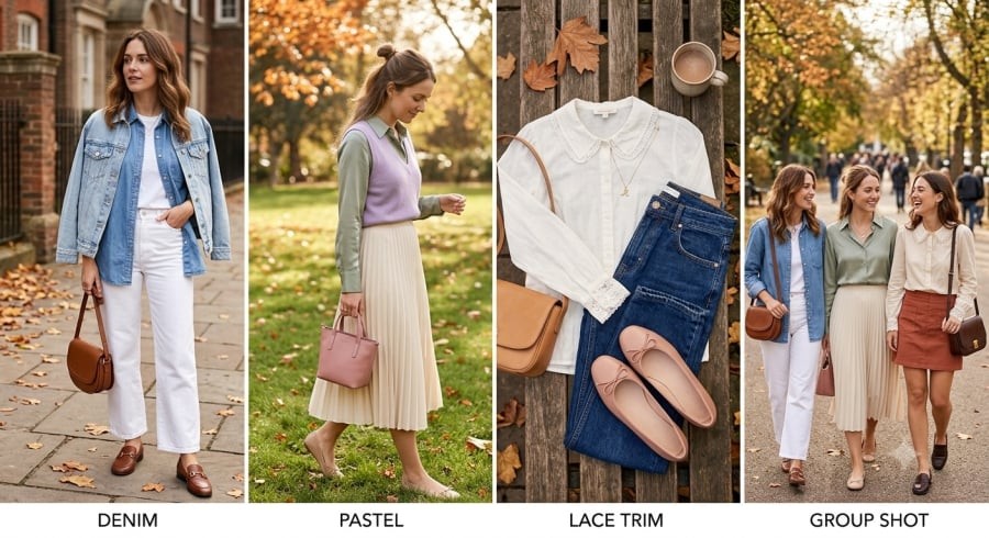 Sơ mi denim, pastel hay viền ren đều có thể tạo điểm nhấn trẻ trung nếu được phối theo hướng tối giản.