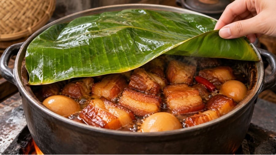 PHủ lá chuối lên nồi thịt kho tàu để làm gì?