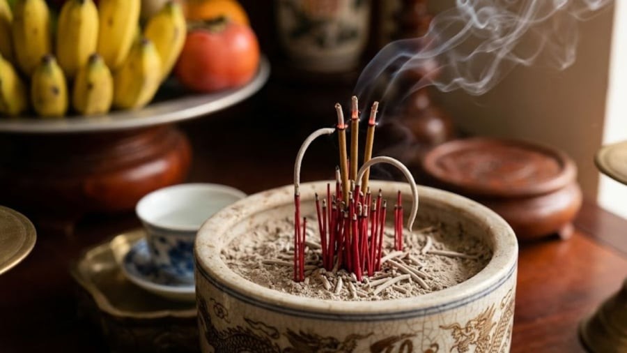 Sau khi thắp hương, bạn không nên vội dập tắt hương hoặc di chuyển các vật thờ cúng trên bàn thờ.