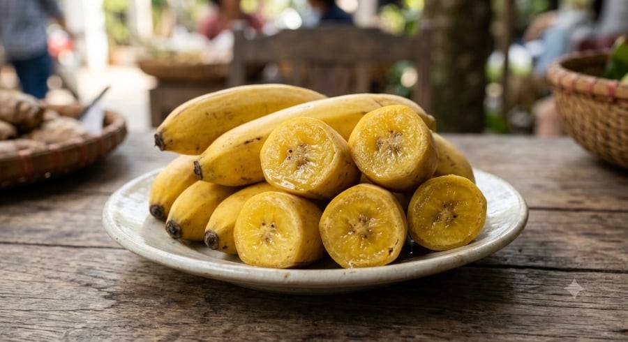 Chuối sáp luộc có vị ngọt tự nhiên, cung cấp carbohydrate và chất xơ, phù hợp làm món ăn phụ khi dùng với khẩu phần hợp lý.