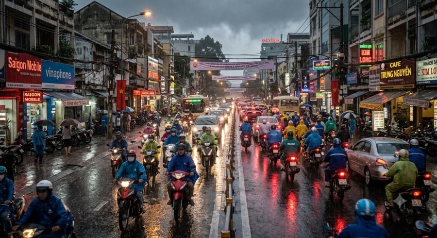 Nam Bộ tiếp tục có mưa vừa đến mưa to vào chiều tối 9/10, người dân cần đề phòng ngập úng khi mưa kết hợp triều cường.