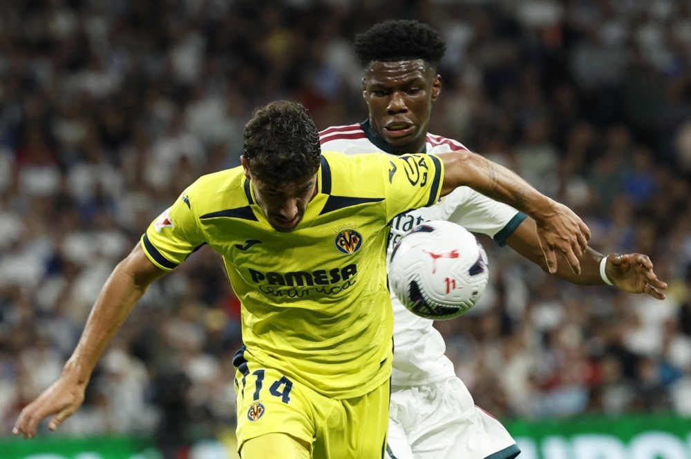 Aurelien Tchouameni: 7,3 điểm. Phân phối bóng khá tốt và có nhiều pha tranh chấp mạnh mẽ, giúp Real Madrid duy trì sự chắc chắn ở tuyến giữa. Ảnh: EPA.