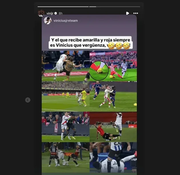 Phản ứng của Vinicius về đoạn video bênh vực mình. Ảnh: Instagram/@vinijr