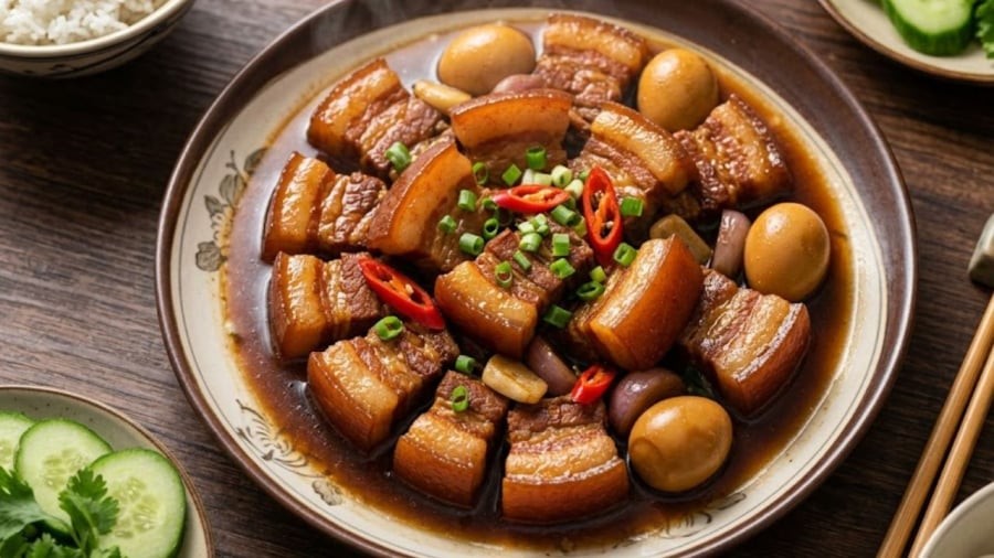 Thịt cần kho ở lửa nhỏ cho chín từ từ, đạt độ mềm như mong muốn.