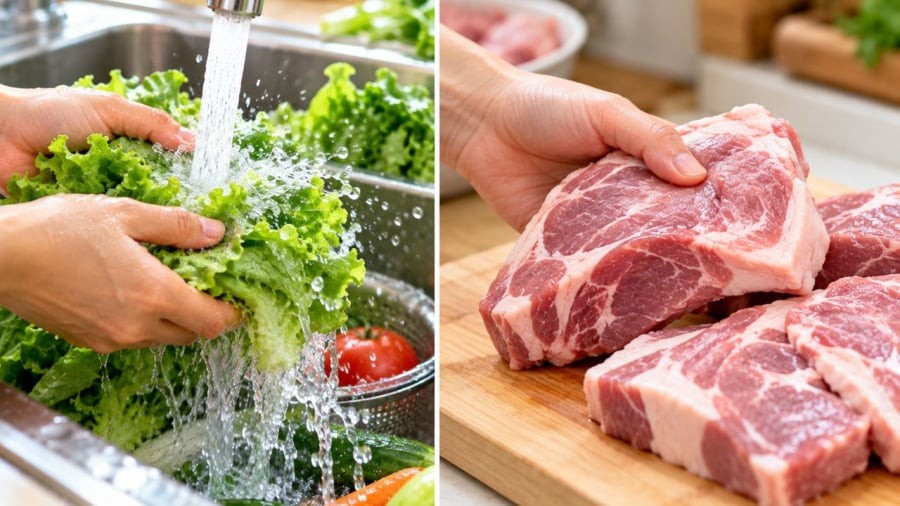 Chú ý cách rửa rau và rửa thịt