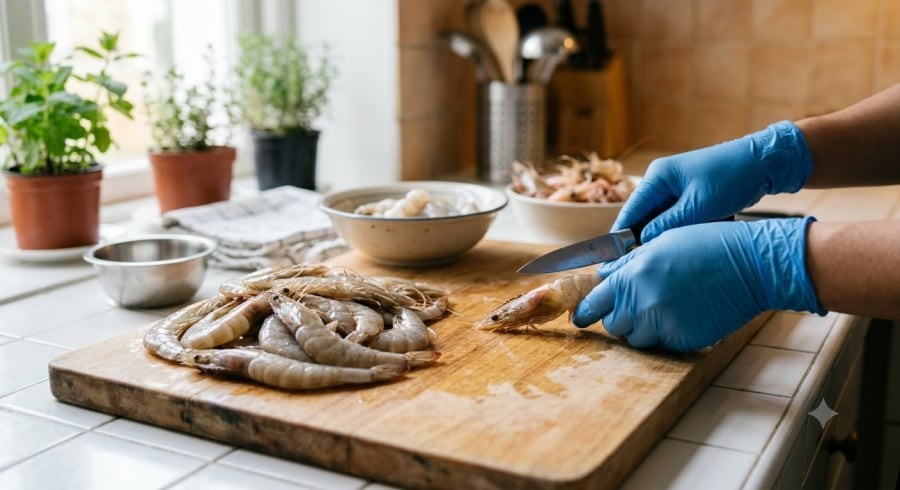 Cắt bỏ đầu, rút chỉ lưng và làm sạch tôm trước khi cấp đông có thể giúp hạn chế một số biến đổi về chất lượng trong quá trình bảo quản.