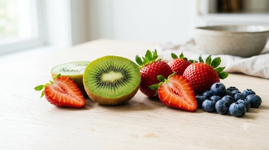 Kết hợp nhiều loại trái cây giúp bổ sung chất xơ, vitamin và các hợp chất thực vật có lợi cho cơ thể.