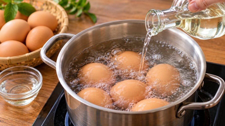 Luộc trứng cho giấm để làm gì?