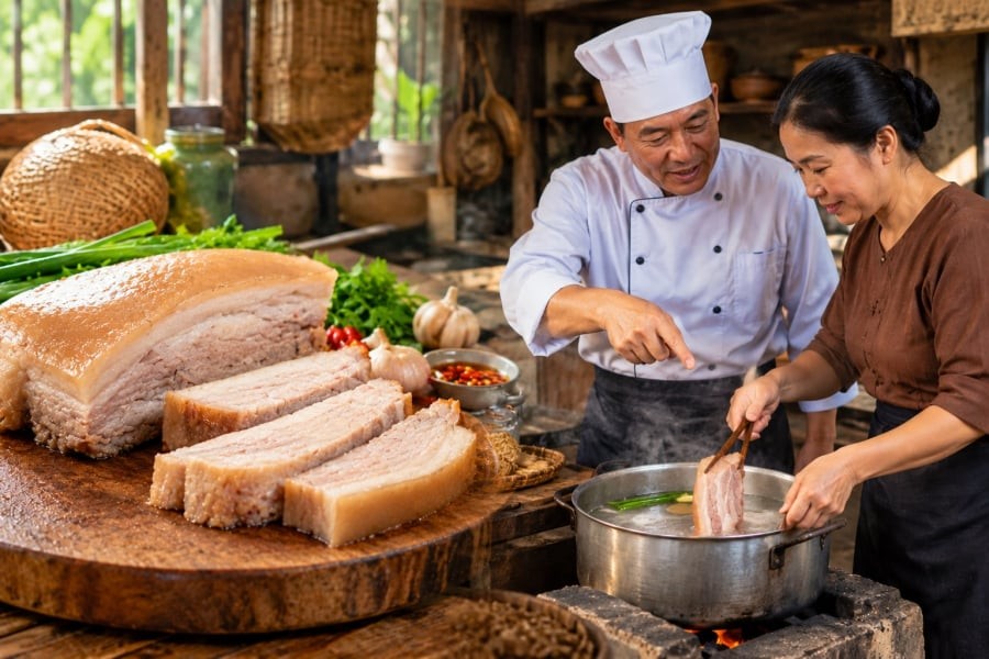Không ít người gặp tình trạng thịt bên ngoài đã chín nhưng bên trong vẫn đỏ hồng, hoặc luộc quá lâu khiến thịt dai, mất đi vị ngọt tự nhiên. 