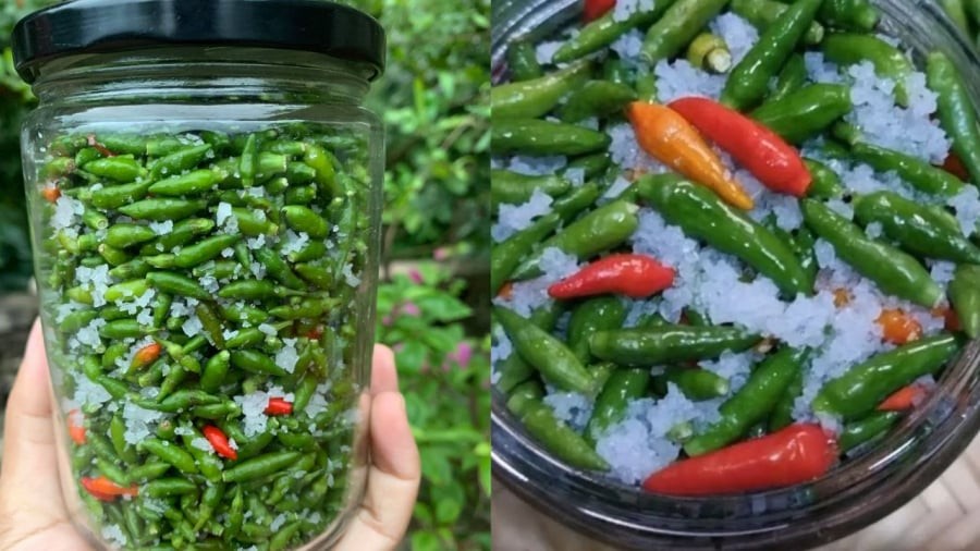 Ớt xiêm xanh ngâm muối có thể dùng để ăn kèm trong bữa ăn hàng ngày, làm gia vị pha nước chấm.