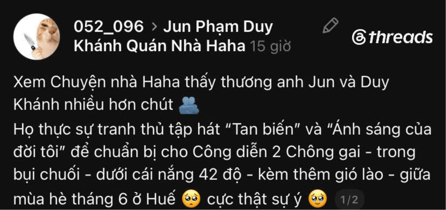 Không cần sân khấu, cũng chẳng cần hệ thống âm thanh cầu kỳ, bộ ba vẫn nhiệt tình mở “liveshow” phục vụ cô Bé với loạt ca khúc “Nhỏ ơi”, “Áo hoa” và “Ngựa ô thương nhớ” (1).png