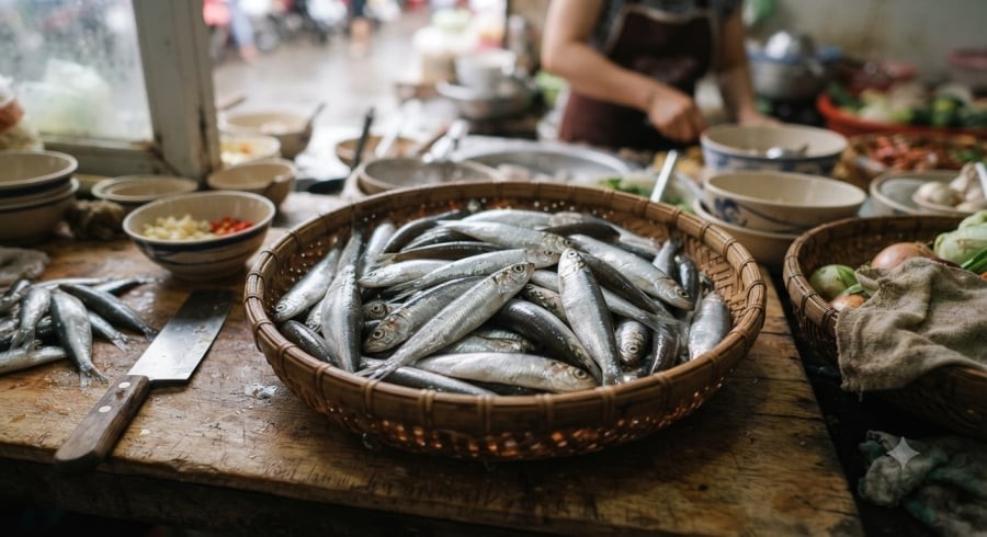 Cá cơm nhỏ có thể được chế biến nguyên con, giúp tận dụng phần xương khi cá đã chín và mềm phù hợp.