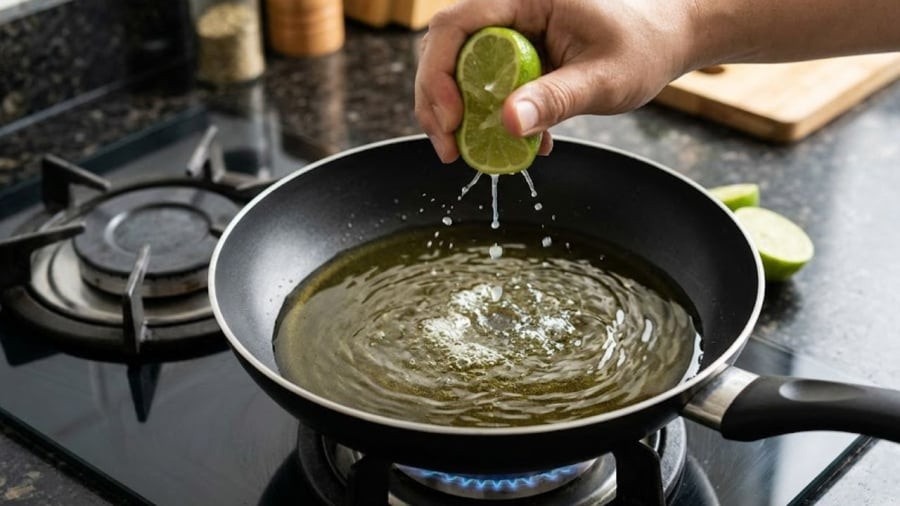 Thêm một chút nước cốt chanh vào chảo dầu trước khi rán được cho là có thể giúp hạn chế tình trạng bắn dầu.