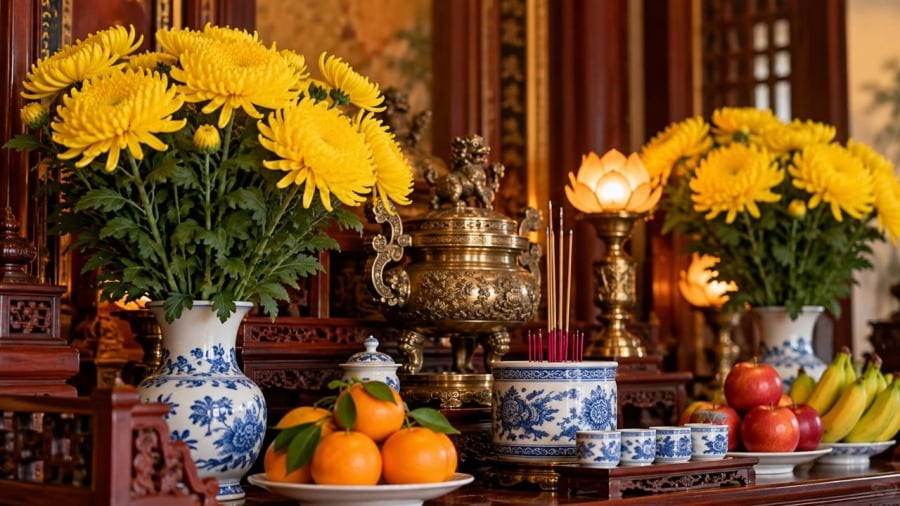Hoa cúc vàng thường thấy trên ban thờ