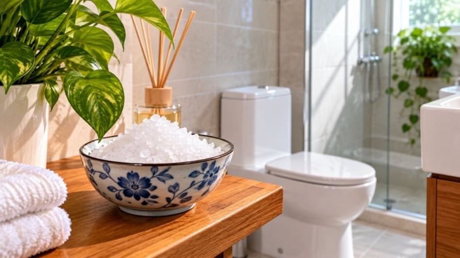 Muối có thể dùng để hỗ trợ xử lý một số vấn đề trong nhà tắm nhà vệ sinh